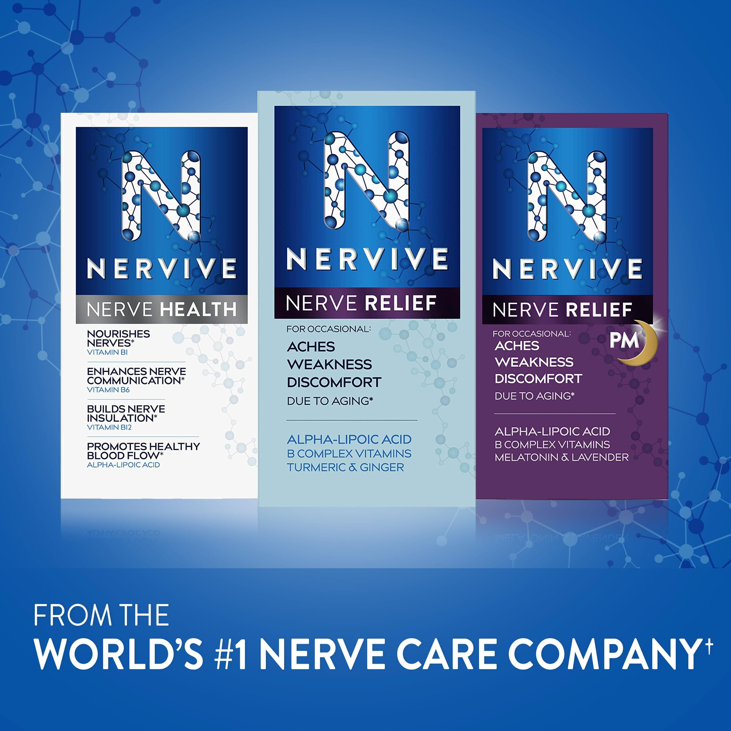 Nervive Nerve Relief, Occasional Nerve Discomfort II, Nerve Relief, Starts Working in 7 Days, Stabbing, Burning, Alpha Lipoic Acid, B Vitamins, Turmeric, Ginger, Nervive Supplement, 30 Tablets