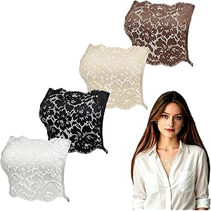 Camicover 4Pcs Lady Lace Wearable Mock Camisole Bra Insert Low Cut Tops Overlay Modesty Panel.
