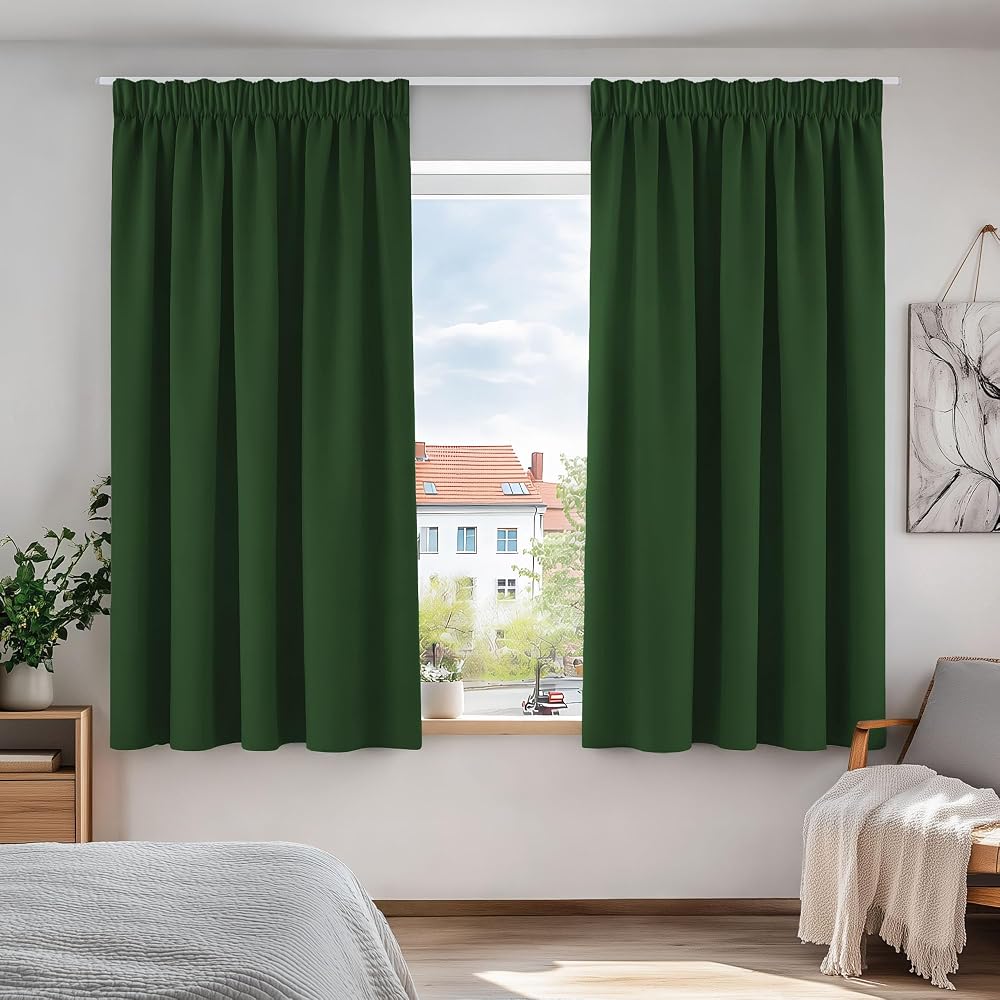 Deconovo Pencil Pleated Blackout Curtains 46 x 54 Forest Green 1 Pair