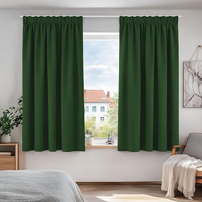 Deconovo Pencil Pleated Blackout Curtains 46 x 54 Forest Green 1 Pair