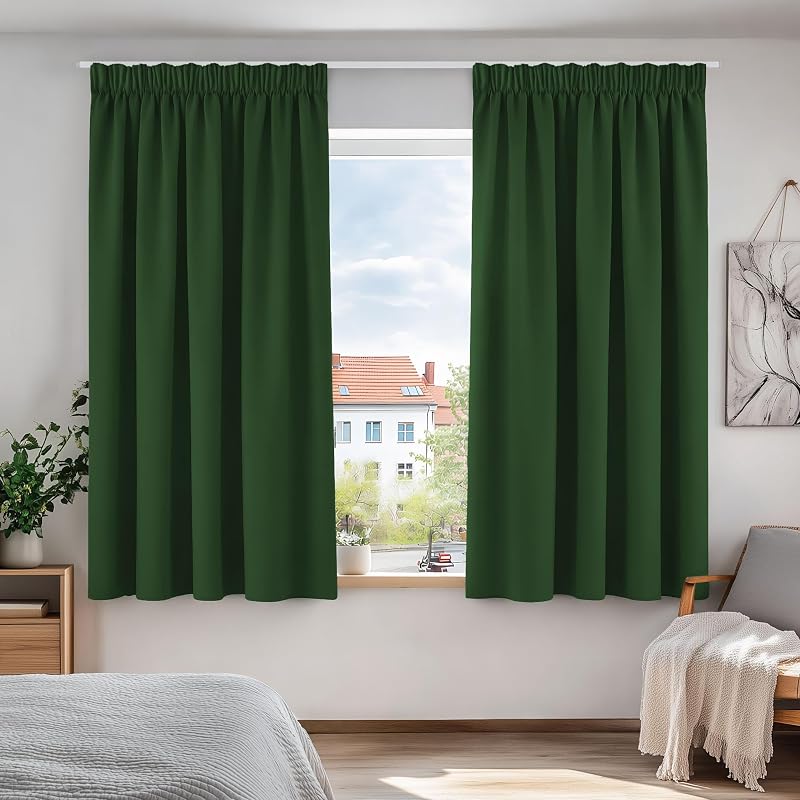 Deconovo Pencil Pleated Blackout Curtains 46 x 54 Forest Green 1 Pair