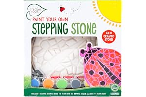 Creative Roots Mosaic Ladybug Stone, Includes 7-Inch Ceramic Stepping Stone & 6 Vibrant Paints, DIY Garden Stepping Stone Kit for Kids Ages 6+