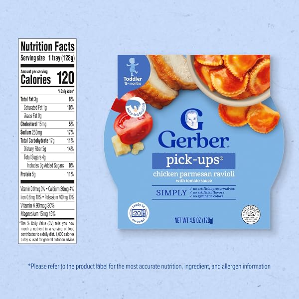 GERBER TODDLER FOOD, CHICKEN PARMESAN RAVIOLI PICK-UPS, MEALTIME FOR TODDLER