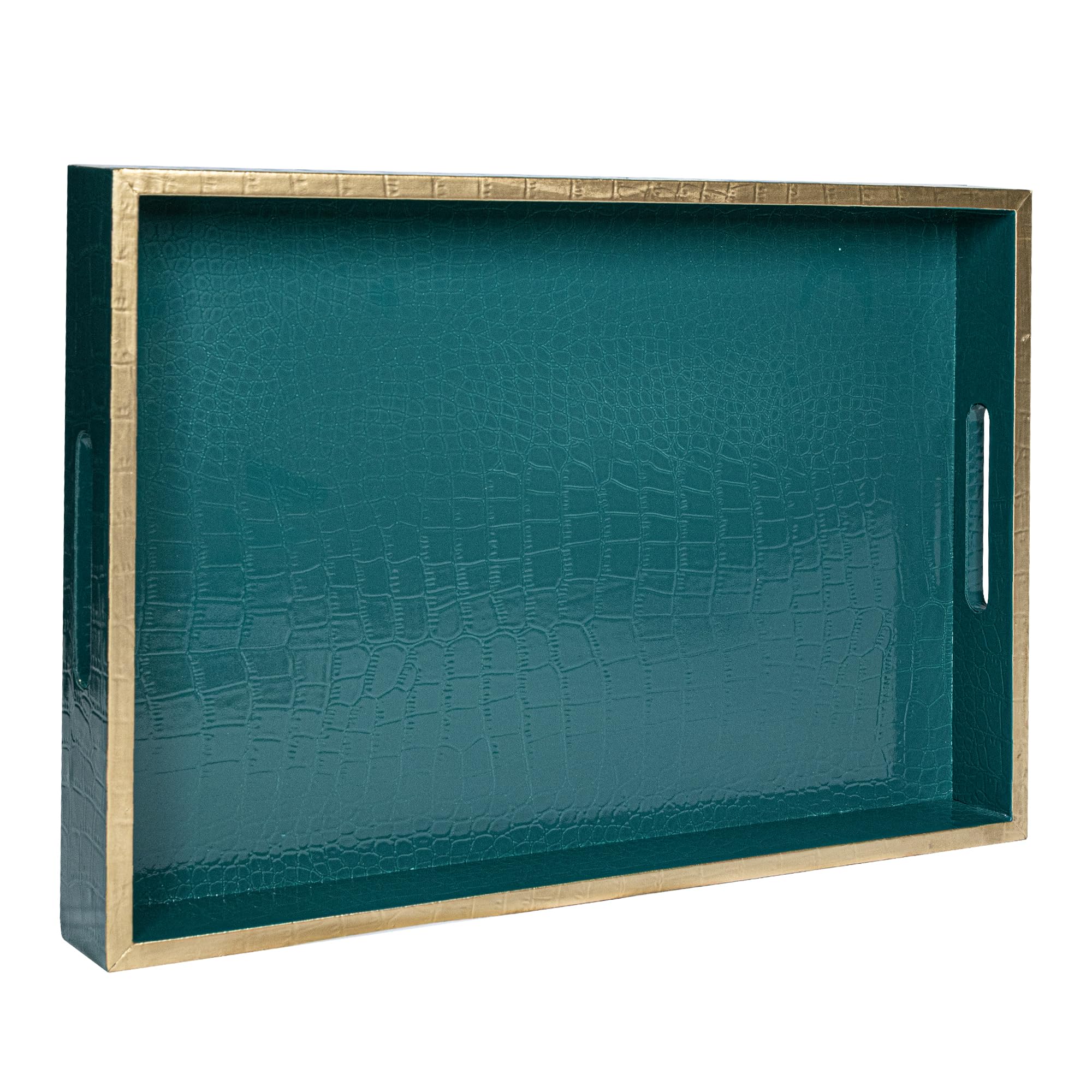 Photo 1 of MAONAME Faux Leather Tray, Rectangular Serving Tray with Handles, Green Decorative Trays for Coffee Table, Shagreen Ottoman Trays for Living Room, Office, 17" x 12"