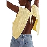 Cioatin Women Y2K Backless Tie Up Knit Crop Sweater Vest Sleeveless Round Neck Split Open Back Pullover Summer Tank Tops