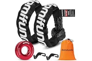 Aomifunny Synthetic Soft Shackle Rope, 2-Pack 1/2in x 22in, 56000 Lbs Breaking Strength, Recovery Tow Shackles with Winch Ring for Off-Road Vehicles (Black)