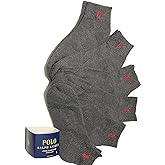 POLO RALPH LAUREN Mens Classic Sport Quarter Socks 6 Pack, Dark Gray, Sock Size 10-13