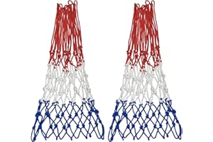 Sanung 2 Pack Heavy Basketball Net Rainproof Sunscreen, Red White Blue Bold Polyester Braided Rope, 12 Loops for Indoor Outdoor Professional Competitions