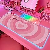 JMIYAV Pink Love Heart RGB Gaming Mouse Pad 31.5x12 Inch PC XL Large Extended Glowing Led Light Up Cool Mouse pad Desk Pad Non-Slip Rubber Computer Mouse Pad Cute Mousepad Mat 31.5x12 Inch