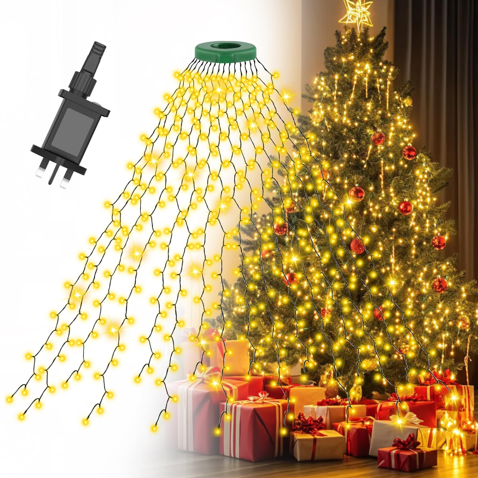 Christmas Tree Lights, Gcstnn 2m * 16 Lines 400 LEDs Fairy Lights Mains Powered with 8 Light Modes,Memory & Timing Function,Waterproof for 1.5-2.5M(5-12ft) Christmas Tree Indoor and Outdoor,Warm White — image 1