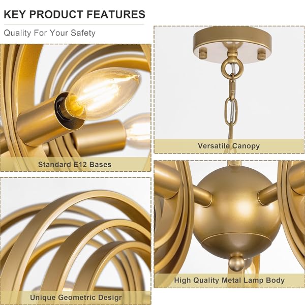 TOCHIC MODERN CHANDELIER FOR DINING ROOM,5-LIGHT GOLD METAL CHANDELIER,MID CENTURY CHANDELIERS,RINGS FARMHOUSE CEILING LIGHT FIXTURE FOR BEDROOM,LIVING ROOM,KITCHEN ISLAND,ENTRYWAY,FOYER 26.3″ D