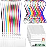 Honoson 100 Sets Name Tag Lanyards Bulk for Kids with ID Badge Holder Clear Plastic Horizontal Cruise Necklace Lanyard for Classroom Adults Kids Business School Keys (Multicolor)