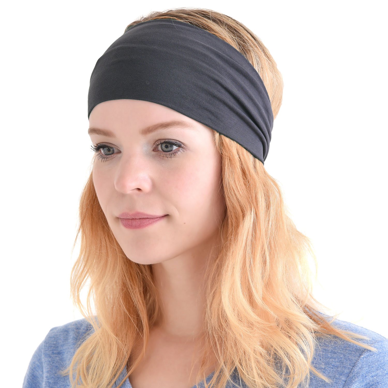 Multiuse Headband Hair Wrap for Women & Men, Casual Headwear & Wide Gym Wrap Headband Dark Grey