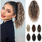 REECHO 14" Ponytail Extension, Short Claw Multi Layered Clip on Ponytail Extension Fake Pony Tails Natural Wavy Clip in Hair Extensions Synthetic Hairpiece HP002 - Dark Ash Blonde with Golden Ends