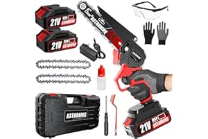 ASTARNING Mini Chainsaw Cordless, 6 Inch Small Chainsaw Battery Powered, 21V Portable Electric HandHeld Chainsaw with 2 Rechargeable Battery Operated, One-Hand Power Chain Saws for Tree Trimming Wood Cutting
