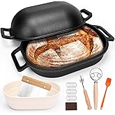 QuliMetal 16"x10" Oval Cast Iron Dutch Oven for Bread Baking, Bread Loaf Pan With Sourdough Bread Making Kit, Pre-Seasoned Bread Dutch Oven With Lid, 9.5QT, 13 LBS Heavy Duty, Homemade Breadmaking