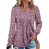 Angerella Long Sleeve Shirts for Women Comfy V Neck Fall Tops Dressy Casual Blouses Trendy Tunic Tops for Leggings S-3XL