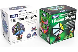 TOSY Magnet Pyramid - 1 Cube Transforms into 1 Billion Shapes, 12 Pieces, 243 Rare Earth Magnets, Glowing, Christmas Stocking Stuffers Gift for Kids, Creative Puzzle STEM Toy, Mixed Set