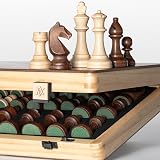 A&A 15" Magnetic Wooden Chess Set Folding Board 3" King Walnut Maple Inlaid view 2
