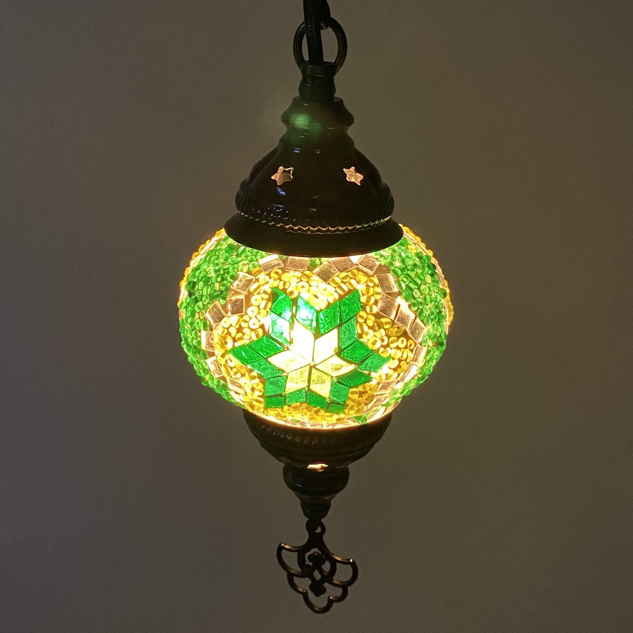 Turkish Mosaic Lantern Hanging Single Chain - 4"x23" - B1S - Green