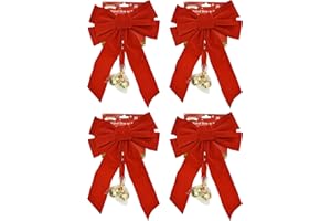 BLACK DUCK BRAND Set of 4 Red Velvet Festive Holiday Christmas Bows with Bells - Perfect as Tree Ornaments - Tree Filler - Decorative Ornaments - Perfect for Preparing for The Holidays! (4, Red Velvet with Bells)