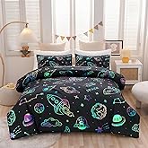 Aimuan Space Rocket Bedding Set Kid Comforter Set Full Size Super Soft & Cute Aliens UFO Printed Quilt Set for Teen Boys Girls (Black, Full)