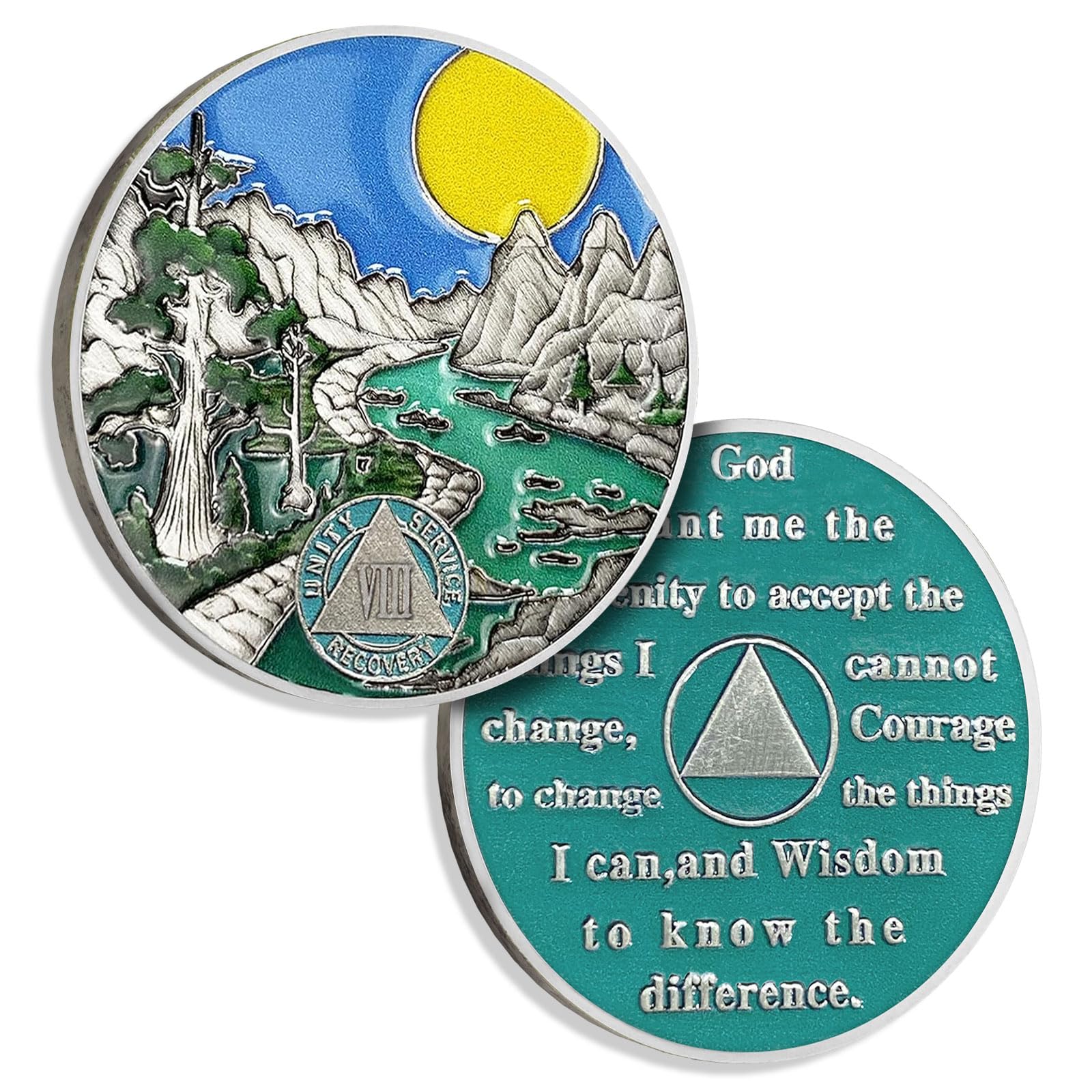 8 Years Sobriety Coin Sun Chips Alcoholics Anonymous Medallion AA Chips and Medallion Sobriety Gifts for Men Women Recovery Gift Anniversary Token Forest River Tree Coin