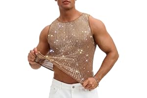 FEOYA Mens Shiny Sequin Tank Tops Sleeveless Slim Fit Summer Undershirt Sparkle Vests S-L