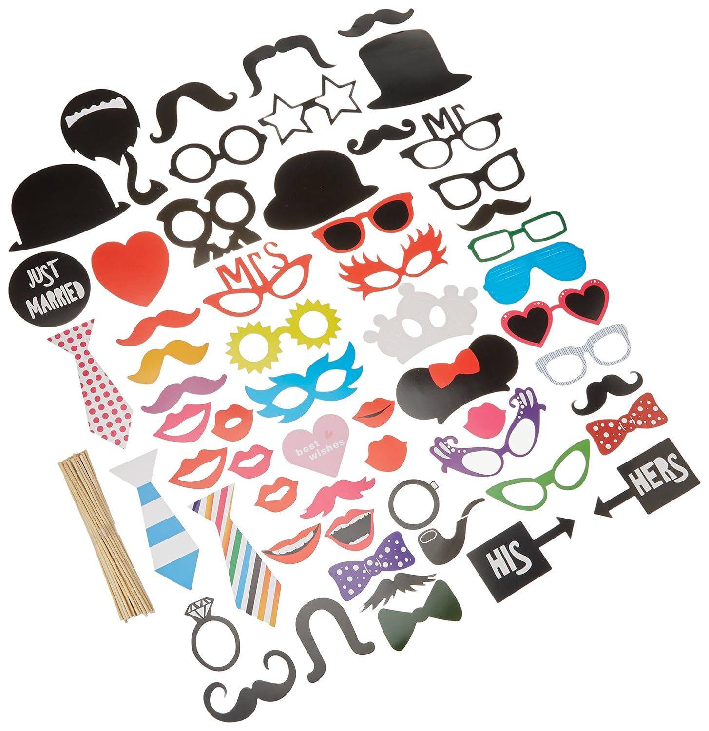 58 Pc New Party Birthday Sun Goodtimes Photo Booth Props Diy Kit For Wedding Fun Accessories Glass Cap Moustache Lips Bow Ties Photobooth Props Home Kitchen