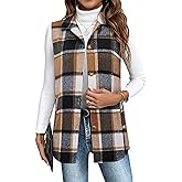 Zeagoo Plaid Vest for Womens Casual Sleeveless Flannel Jacket Lapel Button Down Shirt with Pockets 2025 Fall Clothes