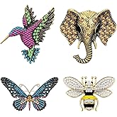 Lecqizu 4 Pcs Vintage Crystal Brooch Set for Women – Elegant Rhinestone Pins for Coats, Dresses, Scarves – Retro Brooch Jewelry for Girls & Women