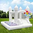 NBSPORT White Bounce House with Blower Included, 9x9x7FT Inflatable Bounce House Castle with Ball Pit and Slide,Small Jumper Bouncy Castle, Fun for Kids Birthday Party