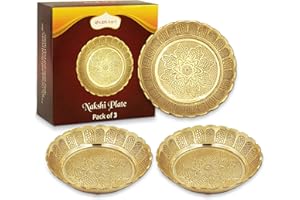 Shubhkart Solid Brass Decorative Nakshi Plate Set for Puja, Decoration & Diwali Gifting (Large 11 cm, Pack of 3, Solid Brass)