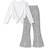 Gaupafmb Girl Clothes Solid Knot Front Long Sleeve Pure T-Shirt Tops Split Flare Pants 2Pcs Toddler Girl Outfit