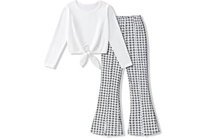 Gaupafmb Girl Clothes Solid Knot Front Long Sleeve Pure T-Shirt Tops Split Flare Pants 2Pcs Toddler Girl Outfit