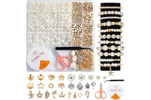 QUNLAND 1200Pcs Pearl Beads for Bracelets, Bracelet Making Kit for Adults, Kids Friendship Bracelet Kits, Jewelry Making Kit with String and Charms for Girls Teens DIY Pearls Kit for Bracelet Necklace Earring