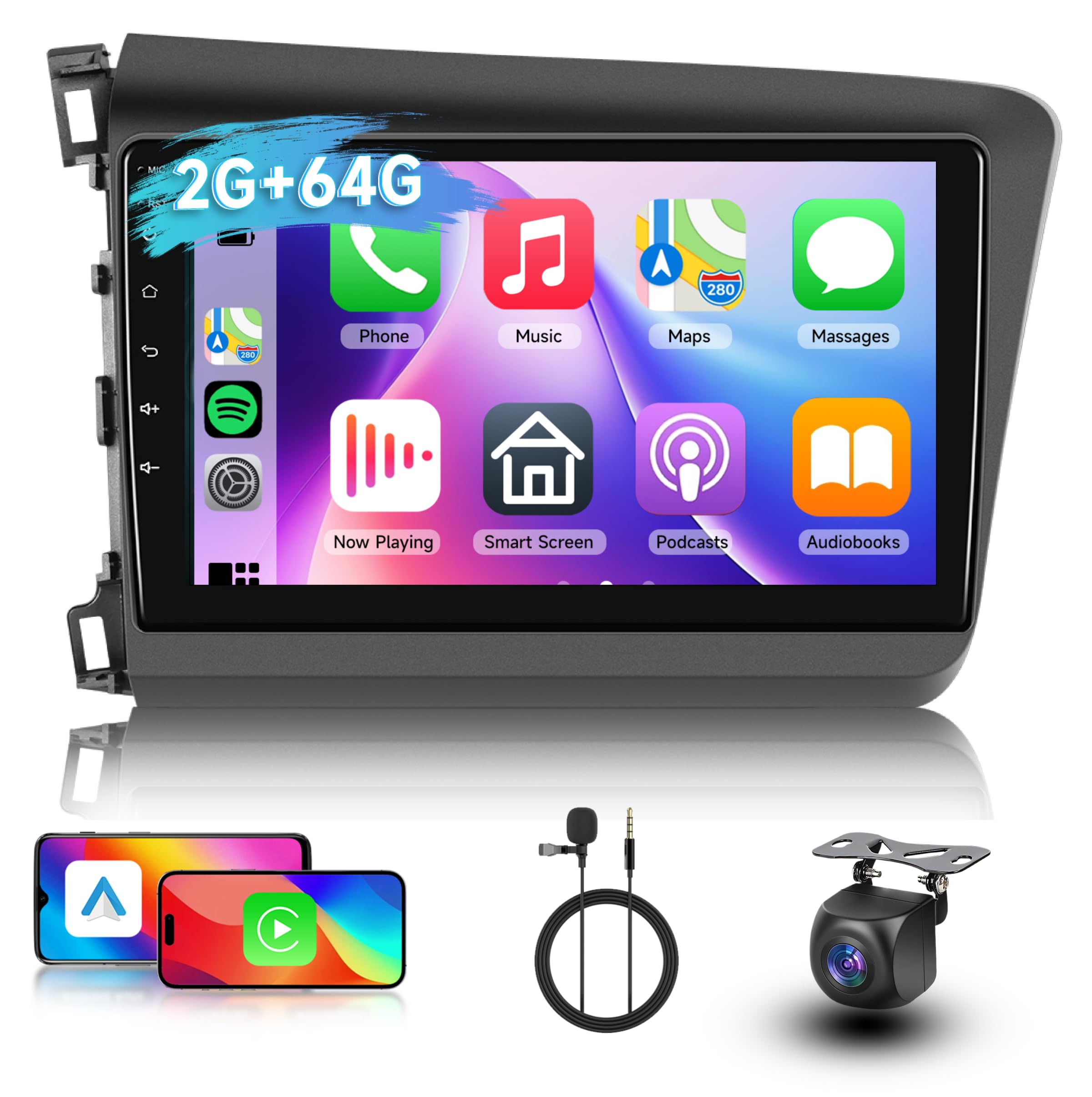 Photo 1 of [2G+64G] Car Radio for Honda Civic 2012 2013 2014 2015 Android Car Stereo Carplay Wireless Android Auto, Hodozzy 9 inch Touch Screen with GPS/WiFi/Bluetooth, FM RDS, Mirror Link,Backup Camera
