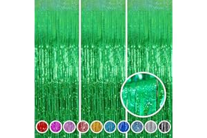 Foil Fringe Curtains st Patricks Day Decorations - Melsan 3 Pack 3.2 x 8.2 ft Green Tinsel Curtain Party Photo Backdrop for Birthday Party Baby Shower or Graduation Decorations