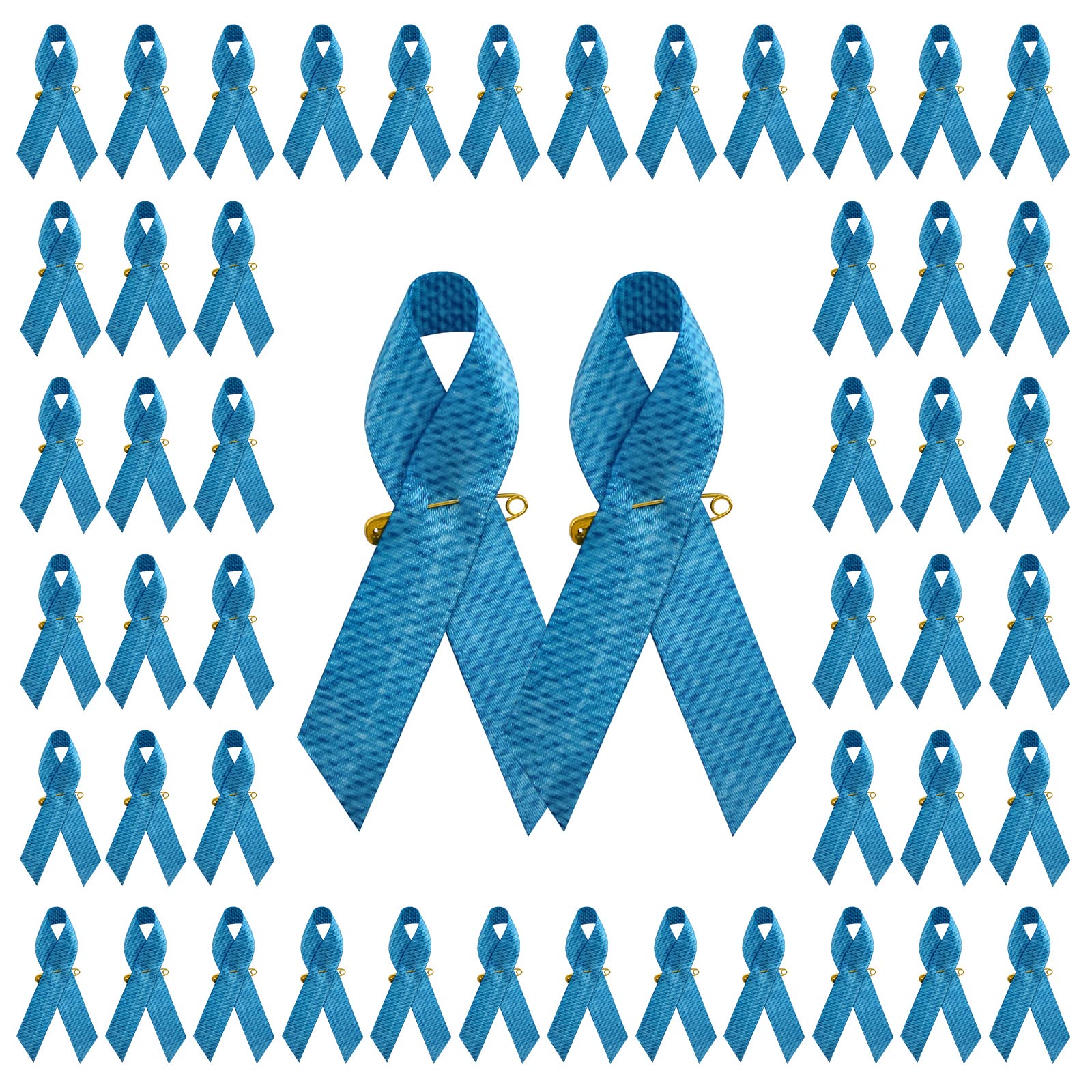 WANDIC Denim Blue Ribbon Pins, 100 Pcs Spinal Muscular Atrophy Awareness Ribbon Brooches Albinism Awareness Badges for Jeans Gene Movement