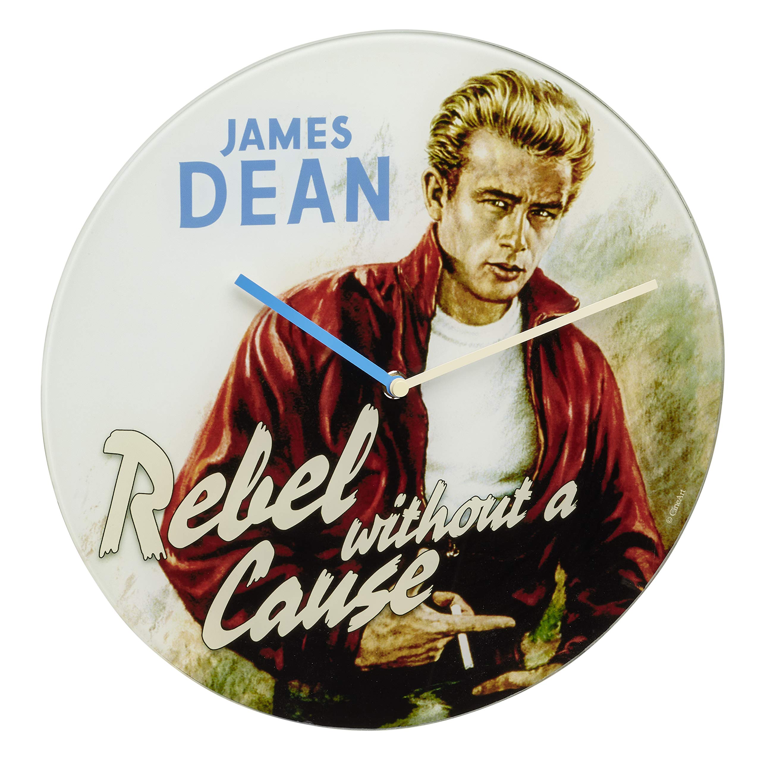TFA Dostmann Cinema Legends James Dean 60.3059.12 Vintage Glass Analogue Wall Clock Diameter 30 cm Beige