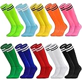 Elfcool 10 Pairs Soccer Socks Stripe Knee High Softball Baseball Team Sports Socks Breathable Football Socks for Men Women