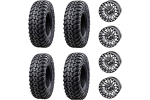 Tusk Racing,Four 30x10-14 Tusk TERRABITE 8-Ply Radial UTV Tires on Tusk TETON Beadlock Wheels-Compatible For CAN-AM MAVERICK DEFENDER COMMANDER-Includes Lug Nuts (5+2 Wheel Offset,Gun Metal)