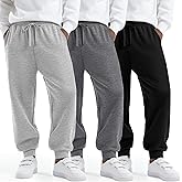 LessonZoo 3 Pack Boys Sweatpants Athletic Joggers Drawstring Lightweight Stretchy Active Straight Pants with Pockets Fall