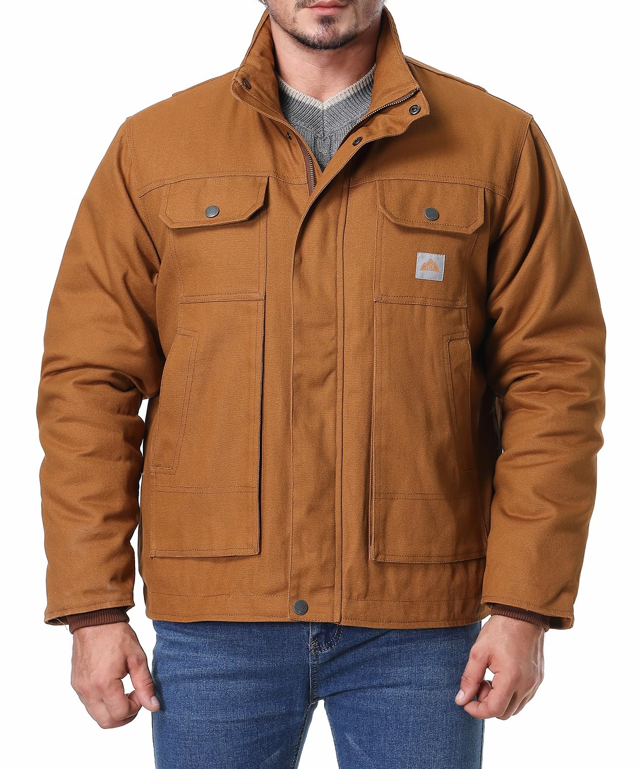 Photo 1 of TUAOVA Men's Quilted Flannel Lined Work Coat Long-Lasting Loose Casual Jacket Waterproof Workwear(Khaki,3XL)