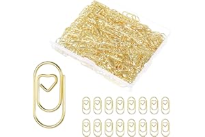 ADULLPONY Small Gold Paper Clips: Love Heart Shaped Paperclips 200 Pcs Mini Metal Cute Paper Clips Holder for Home Office School Desk Organizers Wedding Decorative Supplies