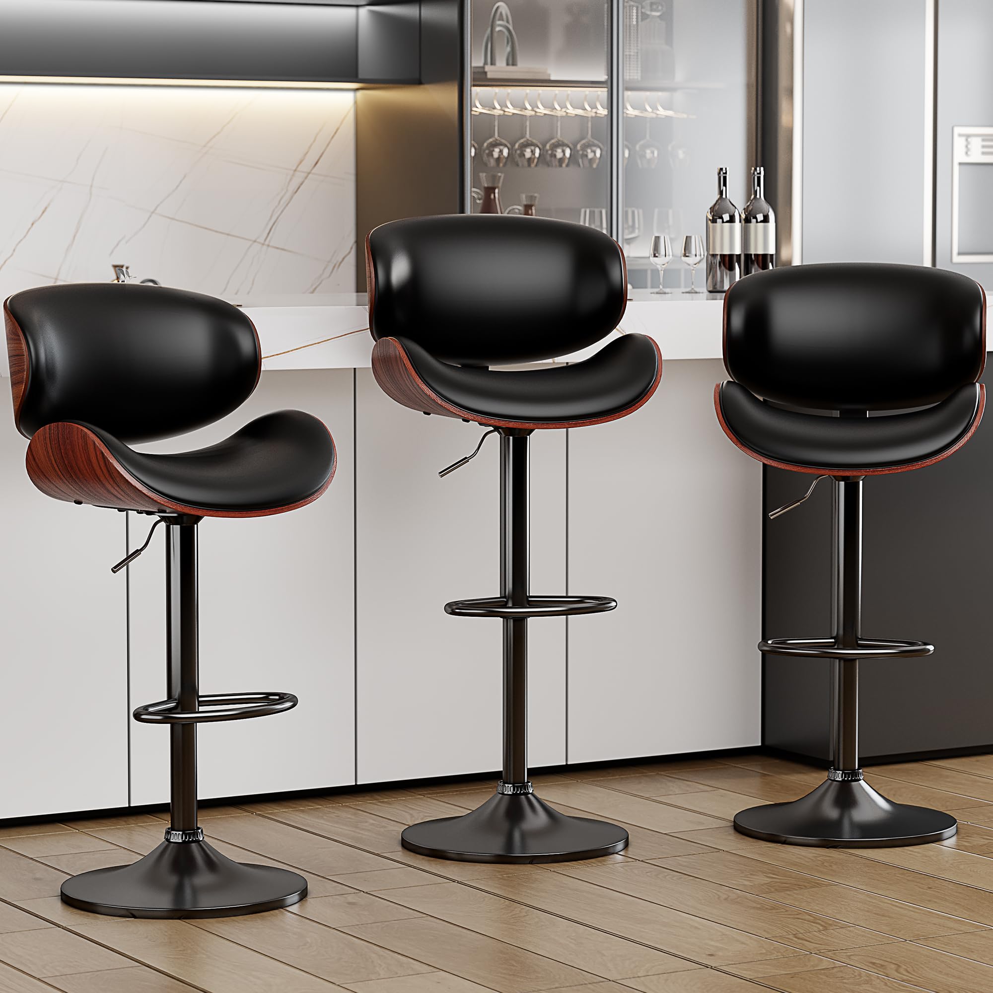 YaFiti Bar Stools Set of 3, Bentwood Adjustable