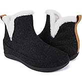ERGOfoot Slipper Boots With Arch Support for Women Men, Comfy Plantar Fasciitis Orthopedic Slippers for Indoor Outdoor, Wool Felt Slipper Booties with Warm Cozy Plush Faux Fur Lining/Black W9/M8