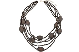 Coiris Multi Color 5 Layers Wood Beads Strand Statement Necklace for Women Chunky Collar (N0019)