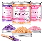 XIWEIOO Bath Salts for Soaking Himalayan Pink Bath feet soka sea Salt 3 Set Kit Lavender Orange Rose Scent Epsom Salt Tea Tree Oil Natural Soaking spa Set Christmas Gifts for Woman Mom Gifts Set