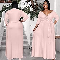 Runwind Plus Size Dress for Women 3/4 Sleeve V Neck